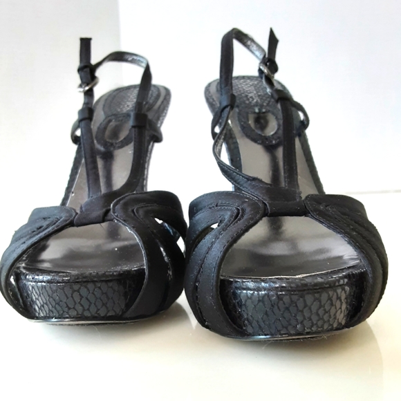 CHARLES DAVID SNAKE SKIN SATIN STRAPPY STILETTO HEELS SZ 6.5B - Picture 6 of 9